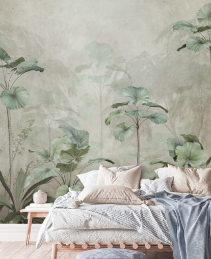 Vintage beige background with muted green tropical tall trees wallpaper Vintage beige background with muted green tropical tall trees wallpaper