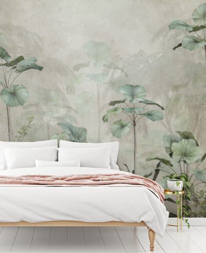 Vintage beige background with muted green tropical tall trees wallpaper Vintage beige background with muted green tropical tall trees wallpaper