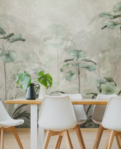 Vintage beige background with muted green tropical tall trees wallpaper Vintage beige background with muted green tropical tall trees wallpaper