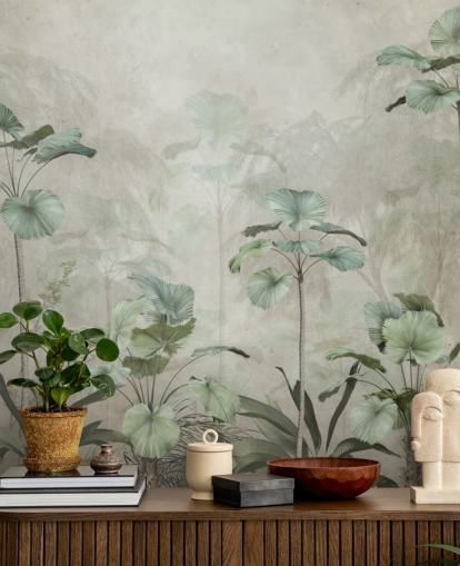 Vintage beige tausta vaimennettu vihreä trooppinen korkeita puita taustakuva Vintage beige tausta vaimennettu vihreä trooppinen korkeita puita taustakuva