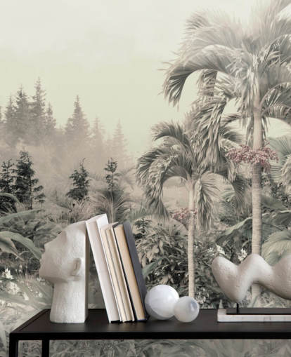 Hazy and muted green jungle and tropical trees landscape wallpaper Hazy and muted green jungle and tropical trees landscape wallpaper