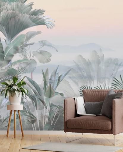 Wandbild Tranquil Jungle, grün und rosa, personalisierbar, tropischer Dschungel, für Badezimmer Wandbild Tranquil Jungle, grün und rosa, personalisierbar, tropischer Dschungel, für Badezimmer