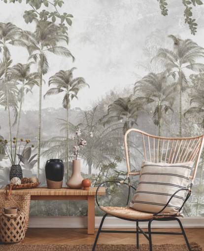 Muted green jungle wallpaper with tall tropical palm trees Muted green jungle wallpaper with tall tropical palm trees