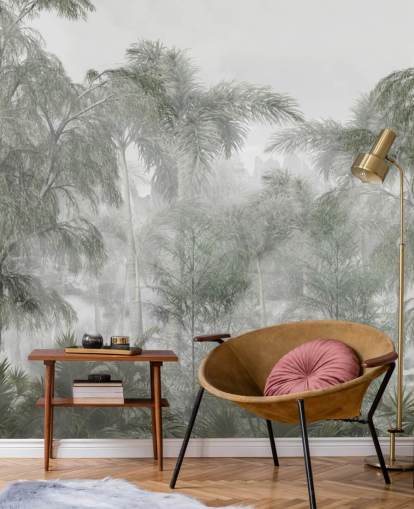 Tall green jungle trees and palm trees with a soft haze wallpaper Tall green jungle trees and palm trees with a soft haze wallpaper