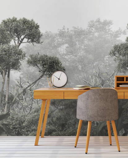 Behang met gedempte groene junglebomen Behang met gedempte groene junglebomen