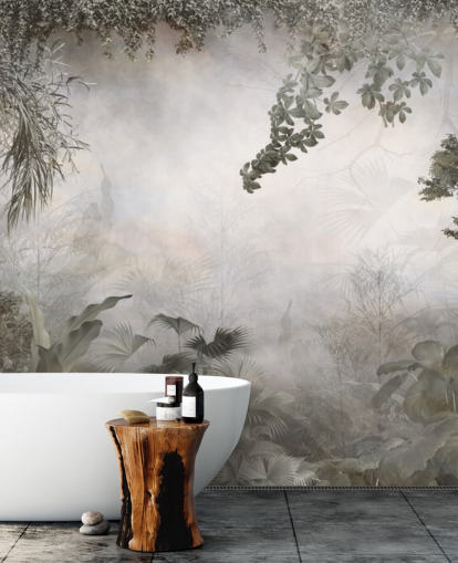 Dämpade gröna djungelträd och buskar inramade runt en vit bakgrundsbild Dämpade gröna djungelträd och buskar inramade runt en vit bakgrundsbild