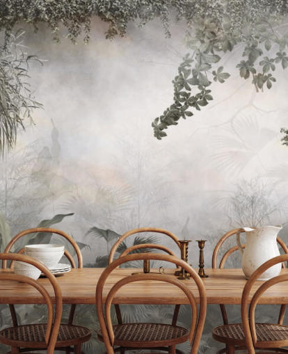 Muted green jungle trees and bushes framed around a white background wallpaper Muted green jungle trees and bushes framed around a white background wallpaper