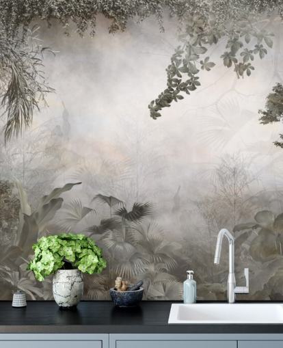 Árvores e arbustos verdes suaves emoldurados em torno de um papel de parede de fundo branco Árvores e arbustos verdes suaves emoldurados em torno de um papel de parede de fundo branco