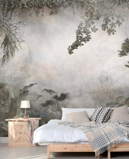 Muted green jungle trees and bushes framed around a white background wallpaper Muted green jungle trees and bushes framed around a white background wallpaper