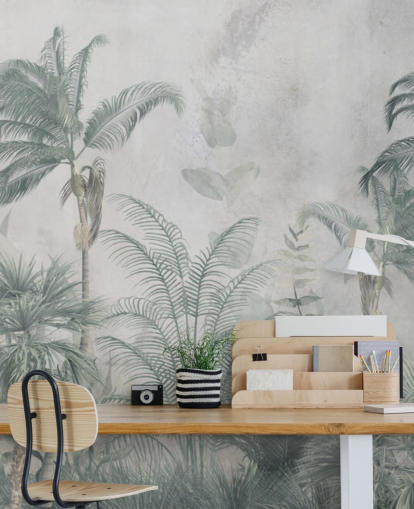 Blå och kricka djungelpalmer med en ljusblå dis tapet Blå och kricka djungelpalmer med en ljusblå dis tapet