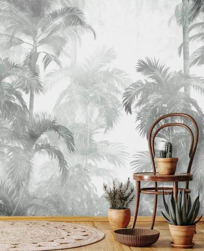 Muted green tropical palm trees with a hazy background wallpaper Muted green tropical palm trees with a hazy background wallpaper