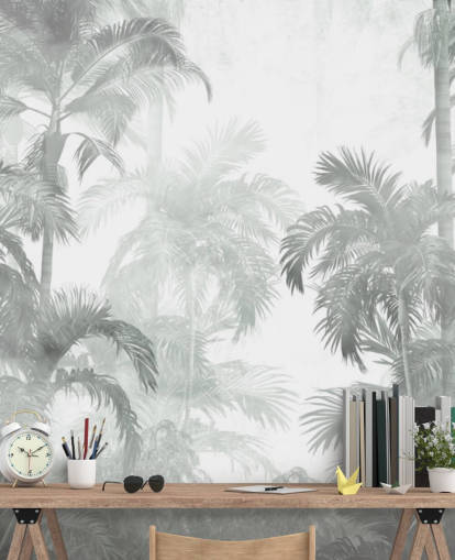 Muted green tropical palm trees with a hazy background wallpaper Muted green tropical palm trees with a hazy background wallpaper