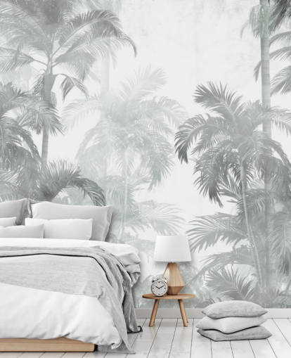 Muted green tropical palm trees with a hazy background wallpaper Muted green tropical palm trees with a hazy background wallpaper