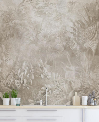 Sepia toned wallpaper with hazy tropical jungle trees Sepia toned wallpaper with hazy tropical jungle trees