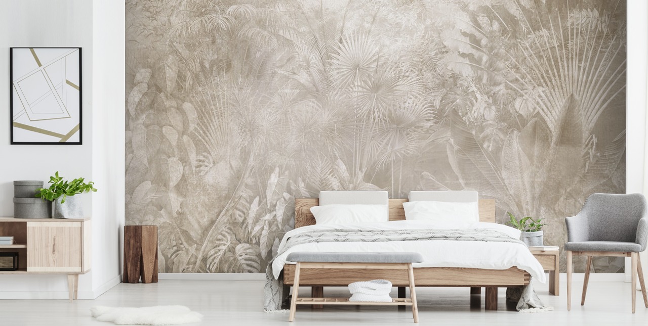 Sepia toned wallpaper with hazy tropical jungle trees