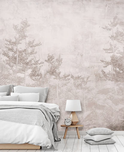 Carta da parati vintage color seppia con giungla tropicale nebbiosa Carta da parati vintage color seppia con giungla tropicale nebbiosa