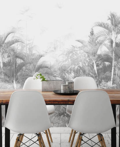 Papel de parede de árvores da selva em preto e branco desbotado Papel de parede de árvores da selva em preto e branco desbotado