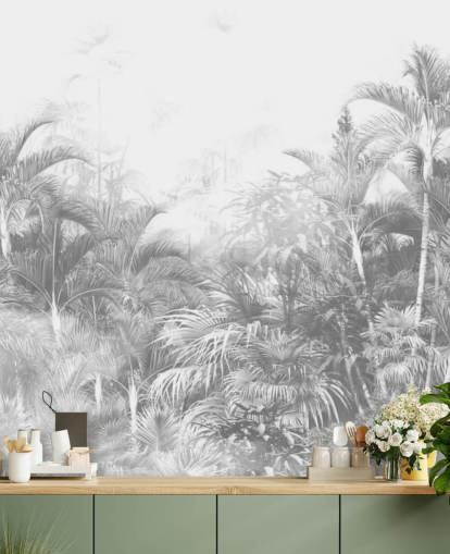 papel pintado de árboles de la selva en blanco y negro descoloridos papel pintado de árboles de la selva en blanco y negro descoloridos
