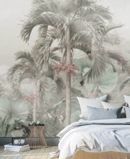 Dempet panoramisk jungellandskap med høye tropiske trær tapet Dempet panoramisk jungellandskap med høye tropiske trær tapet