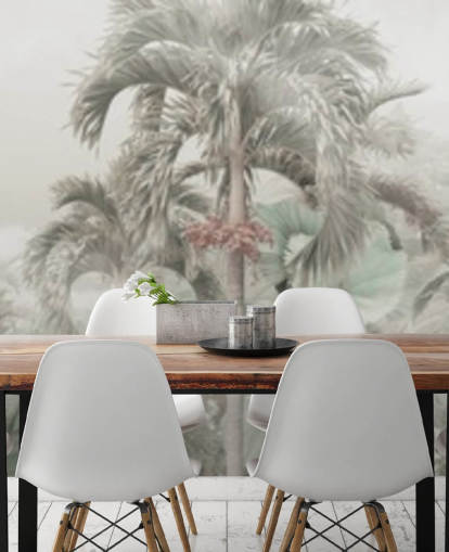 Muted panoramic jungle landscape with tall tropical trees wallpaper Muted panoramic jungle landscape with tall tropical trees wallpaper