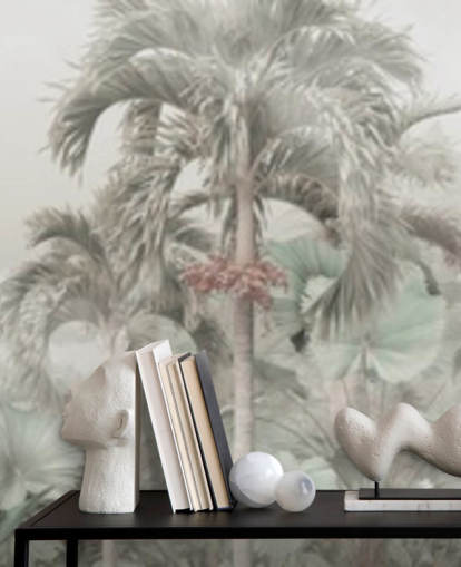 Silenzioso paesaggio panoramico della giungla con alti alberi tropicali, carta da parati Silenzioso paesaggio panoramico della giungla con alti alberi tropicali, carta da parati