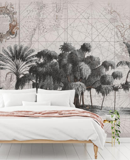 Fondo de color crema claro con árboles de la selva africana negra central con líneas de mapa descoloridas Fondo de color crema claro con árboles de la selva africana negra central con líneas de mapa descoloridas