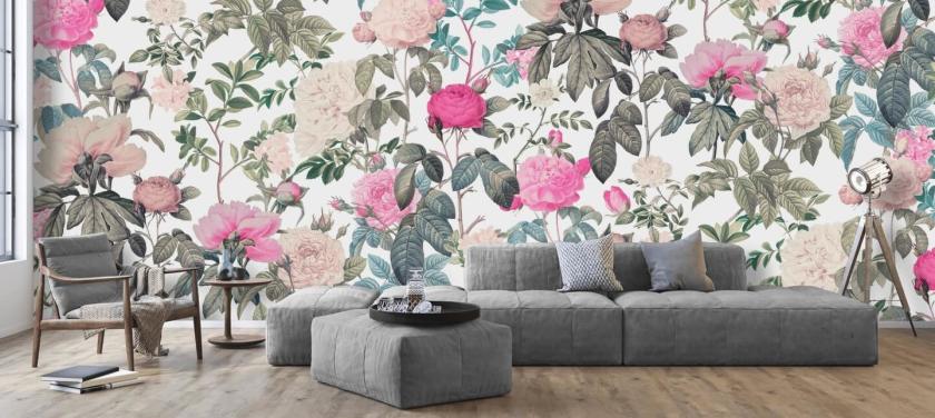 Mørk og lys rosa blomster roser tapet