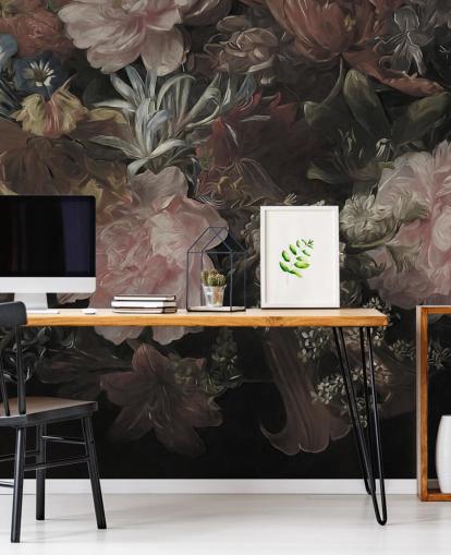 Musta tausta realistisilla ja suurilla valkoisilla ja vaaleanpunaisilla kukilla Musta tausta realistisilla ja suurilla valkoisilla ja vaaleanpunaisilla kukilla