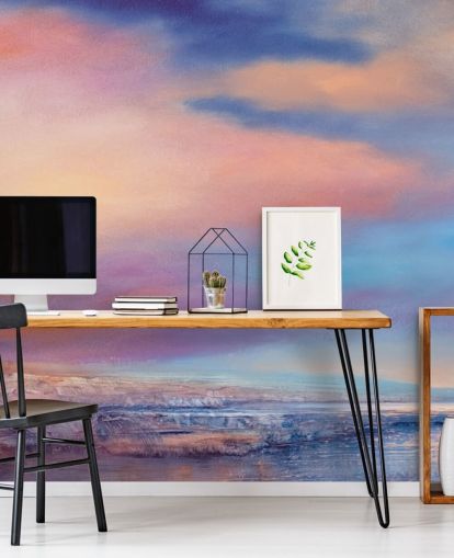 Pink and purple abstract painting of clouds in the sky and a river Pink and purple abstract painting of clouds in the sky and a river