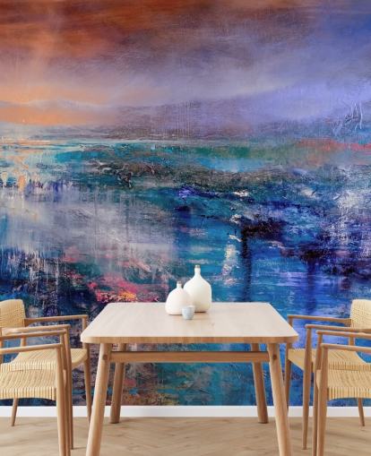 Pintura abstrata azul e roxa do céu e da paisagem Pintura abstrata azul e roxa do céu e da paisagem