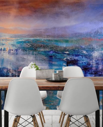 Blue and purple abstract painting of the sky and landscape Blue and purple abstract painting of the sky and landscape