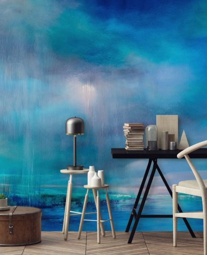 Pintura azul e abstrata das nuvens e da paisagem Pintura azul e abstrata das nuvens e da paisagem