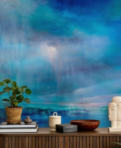 Blue, abstract paiting of clouds and the landscape Blue, abstract paiting of clouds and the landscape