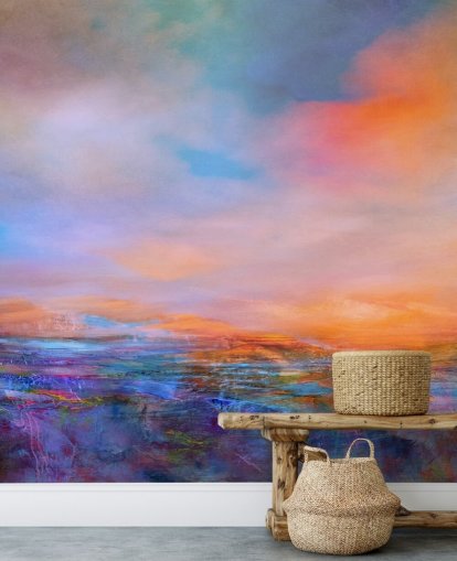 Abstract painting of a landsape with evening colours of blues and purples Abstract painting of a landsape with evening colours of blues and purples