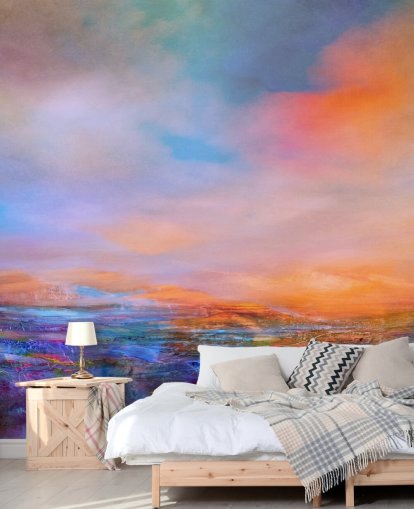 Abstract painting of a landsape with evening colours of blues and purples Abstract painting of a landsape with evening colours of blues and purples