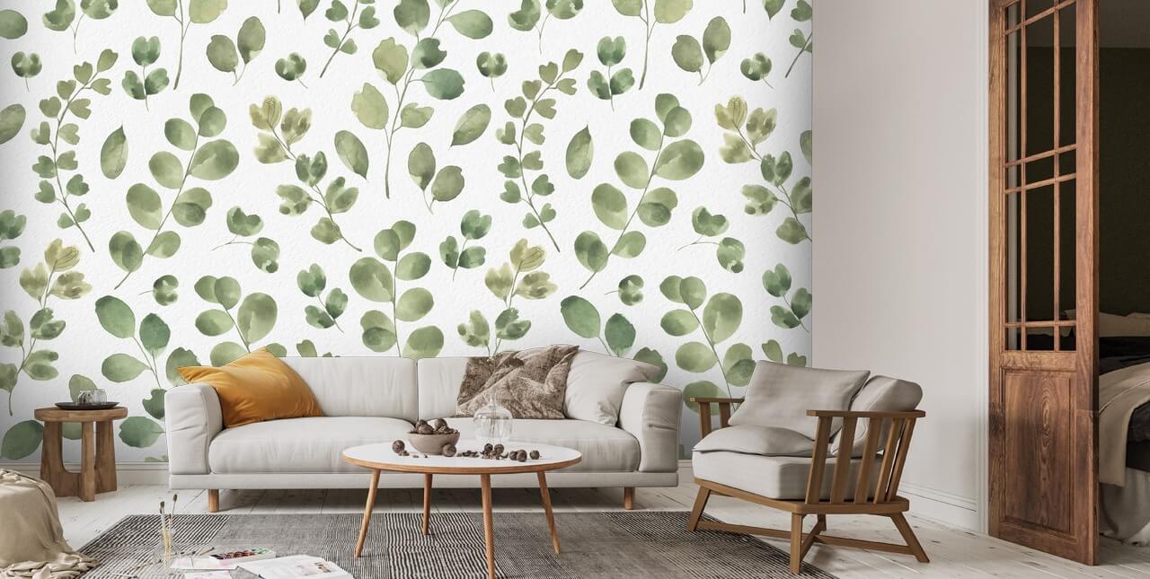 Greenery Watercolour Wallpaper | Wallsauce UK