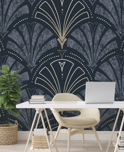 Papier peint art déco bleu foncé et doré Papier peint art déco bleu foncé et doré