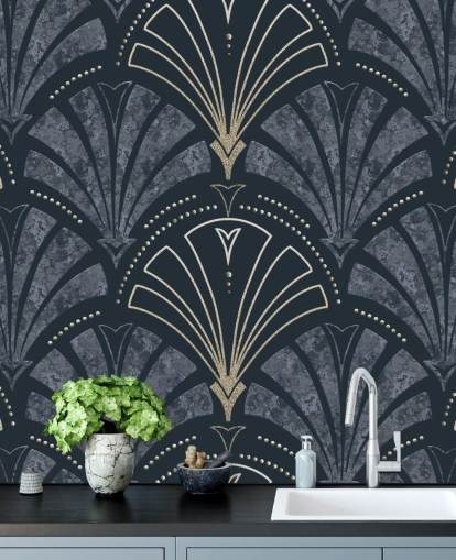 Dark blue and gold art deco wallpaper Dark blue and gold art deco wallpaper