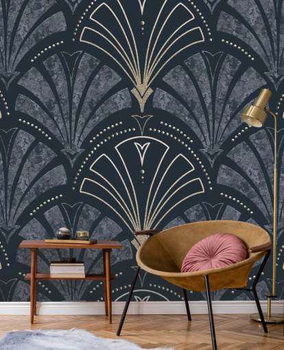 Dark blue and gold art deco wallpaper Dark blue and gold art deco wallpaper