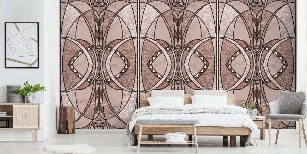 Rødmende rosa art deco tapet Rødmende rosa art deco tapet