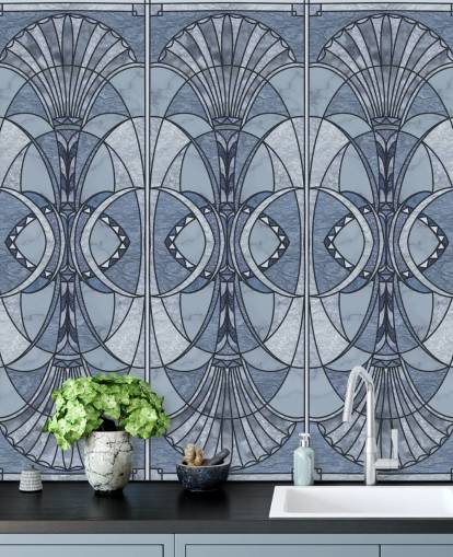 Hell- und dunkelblaue Art-Deco-Tapete Hell- und dunkelblaue Art-Deco-Tapete