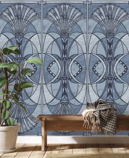 Licht- en donkerblauw art deco-behang Licht- en donkerblauw art deco-behang