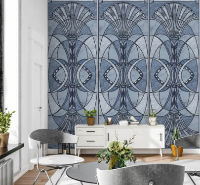 Lys og mørk blå art deco tapet