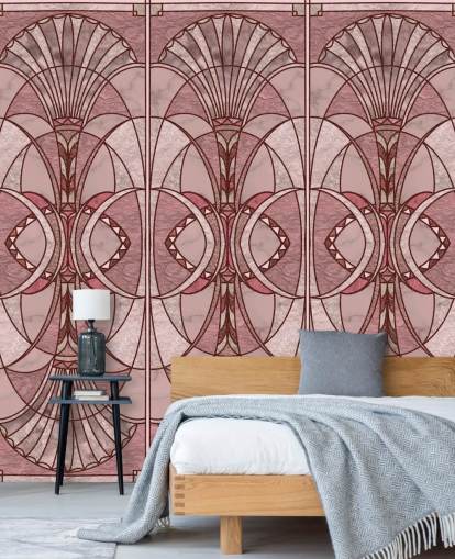 Blush roze en rood art deco-behang Blush roze en rood art deco-behang