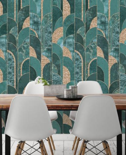 Carta da parati art deco scura e chiara con forme dorate Carta da parati art deco scura e chiara con forme dorate