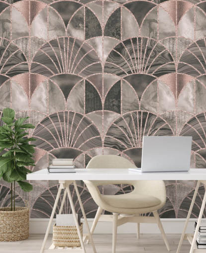 Papel de parede art déco bege e rosa Papel de parede art déco bege e rosa