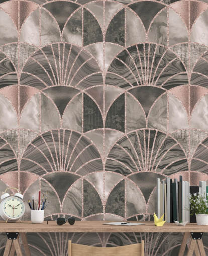 Papel pintado art deco beige y rosa Papel pintado art deco beige y rosa