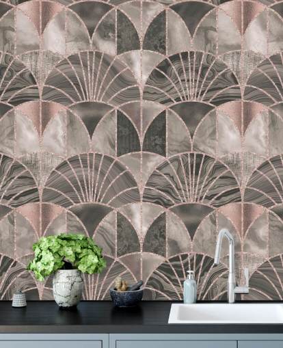 Beige ja vaaleanpunainen art deco tapetti Beige ja vaaleanpunainen art deco tapetti