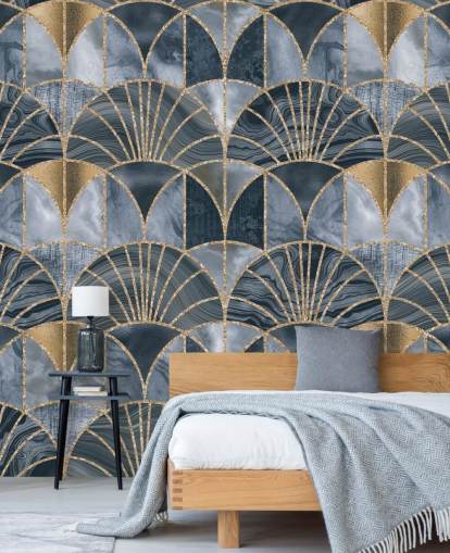 Papel de parede art déco azul e dourado Papel de parede art déco azul e dourado