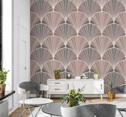 Tapete im Art-Deco-Stil in Rouge, Rosa und Cremefarben